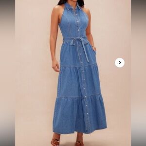Fashion Nova Blue Button-Up Maxi Dress